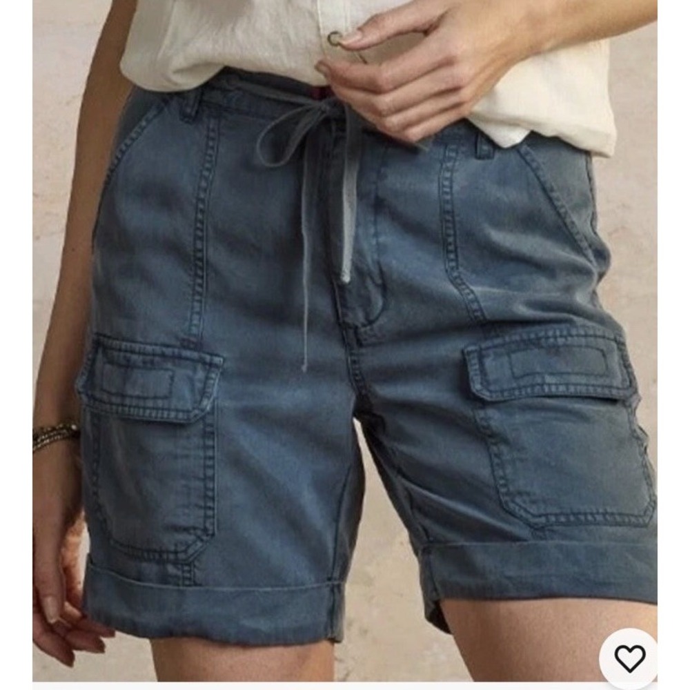 Sundance Catalog Tencel Desert Cargo Shorts Drawstring Washed Blue Womens Sz 16